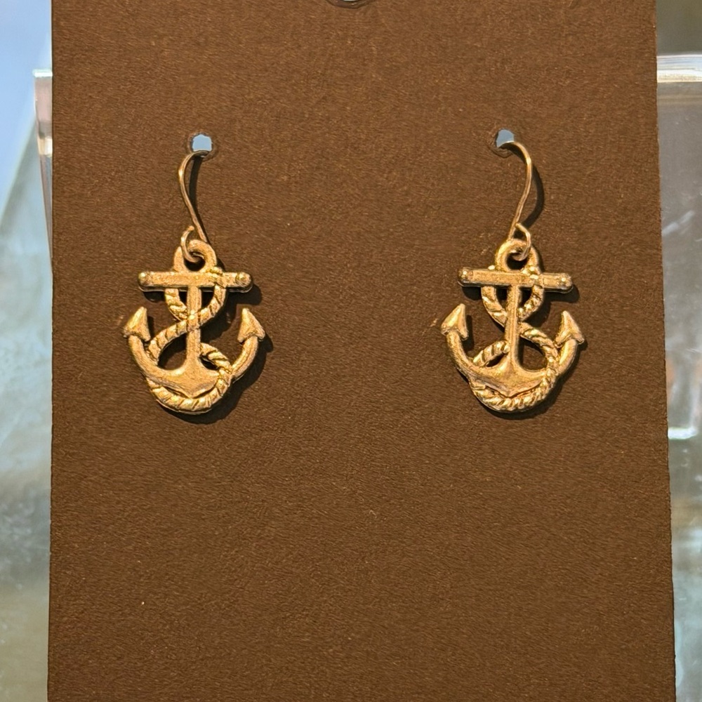 Gold Anchor Drop Earrings